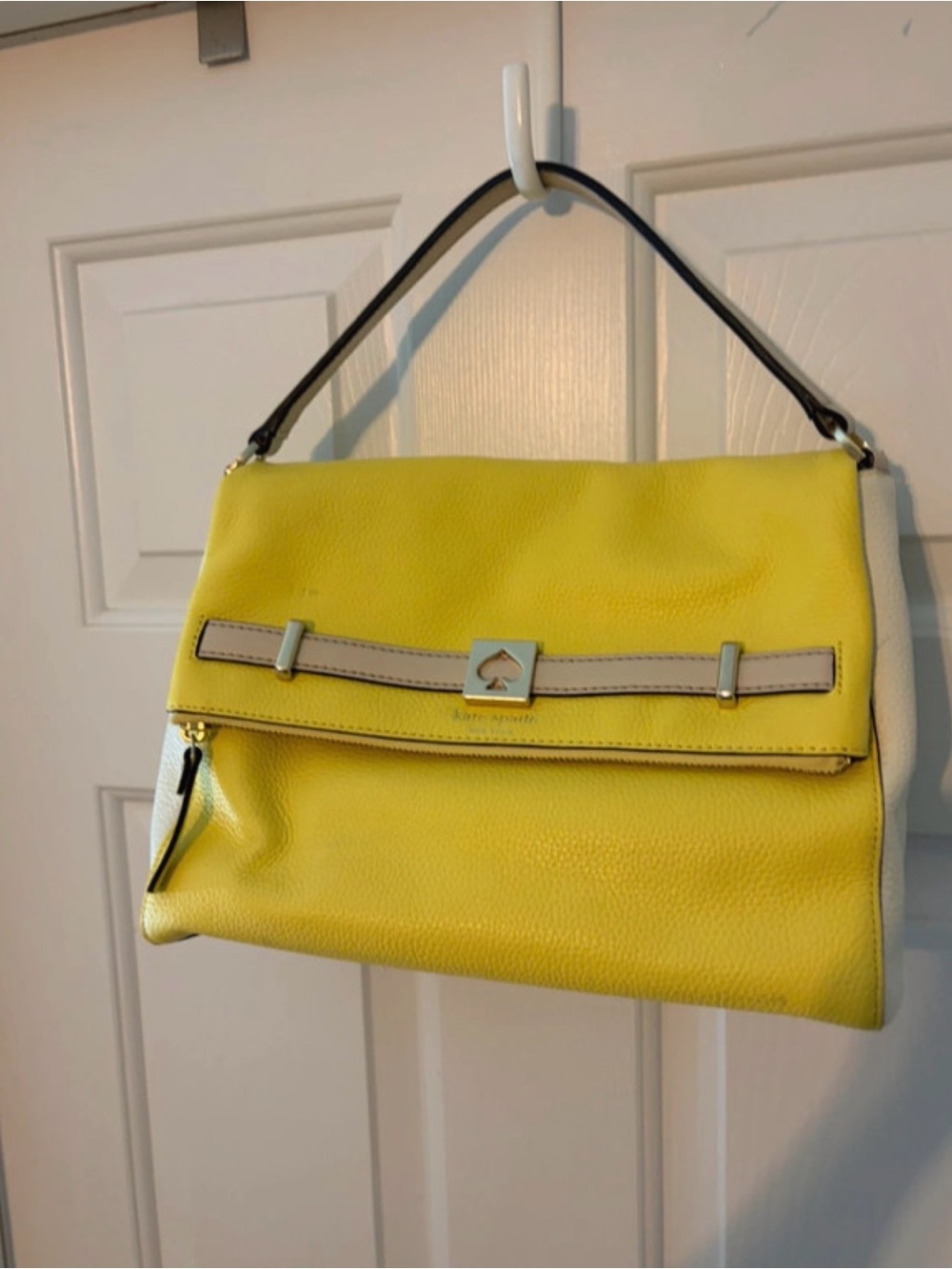 kate spade Yellow Leather Top-Handle Shoulder Bag with Beige Trim